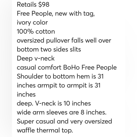 New 🤍 Free People oversized ivory waffle pullover size M - Picture 8 of 16